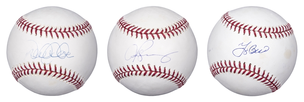 Lot of (3) New York Yankees Legends Single Signed Baseballs - Berra, Jeter and A-Rod (PSA/DNA & Steiner) 